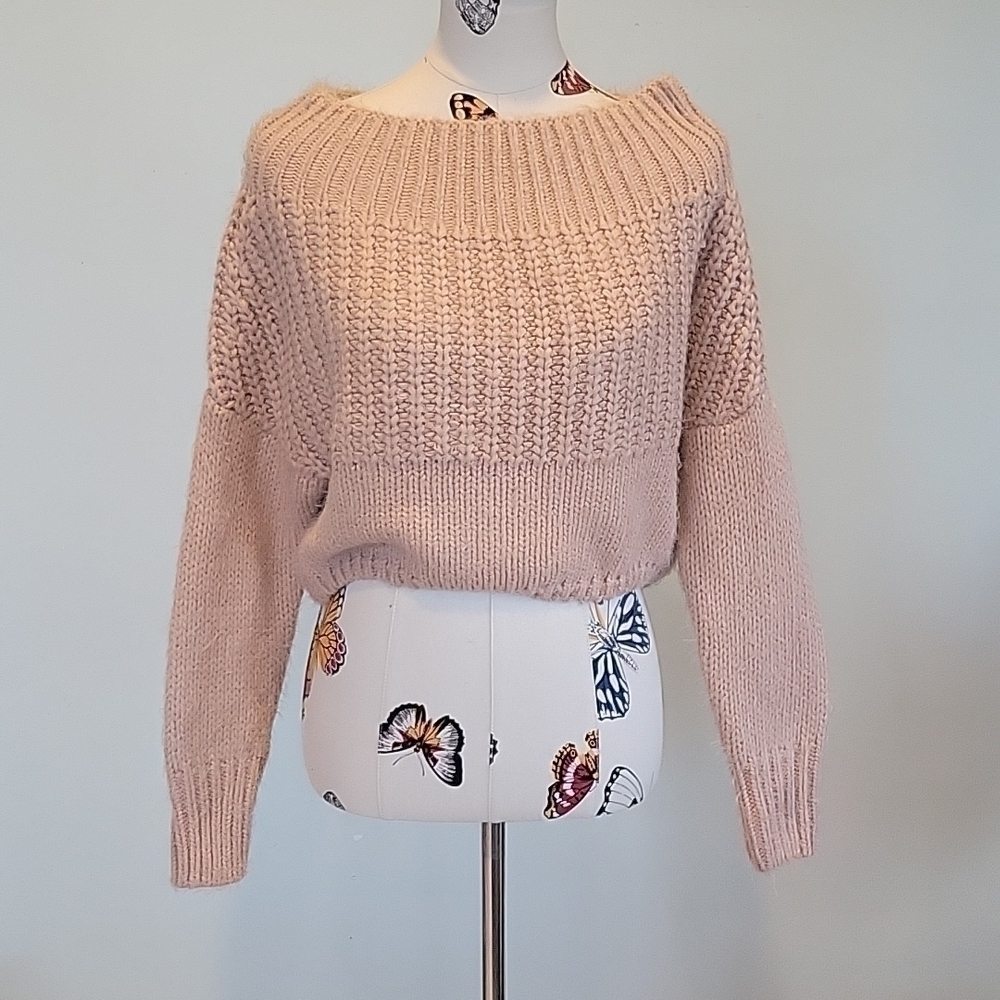SAGE knitted boat neck croptop sweater.  Thick cozy in size S/M